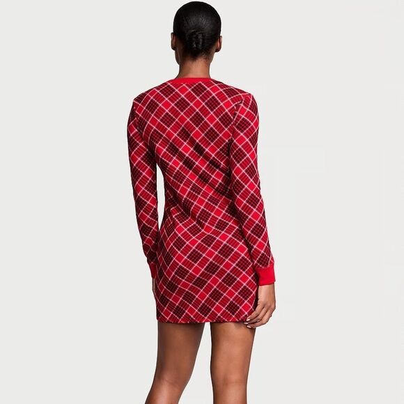 ✨VICTORIA'S SECRET Thermal Plaid Sz Medium Sleepshirt Dress✨ - Picture 1 of 6